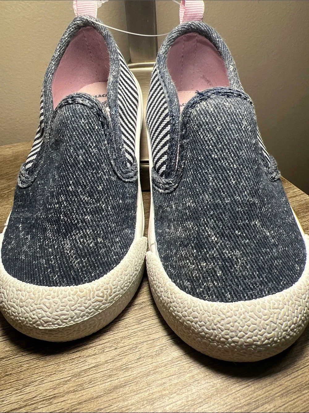 OshKosh B'gosh Denim Blue Slip-On Sneakers with Pink Lining stock (36)